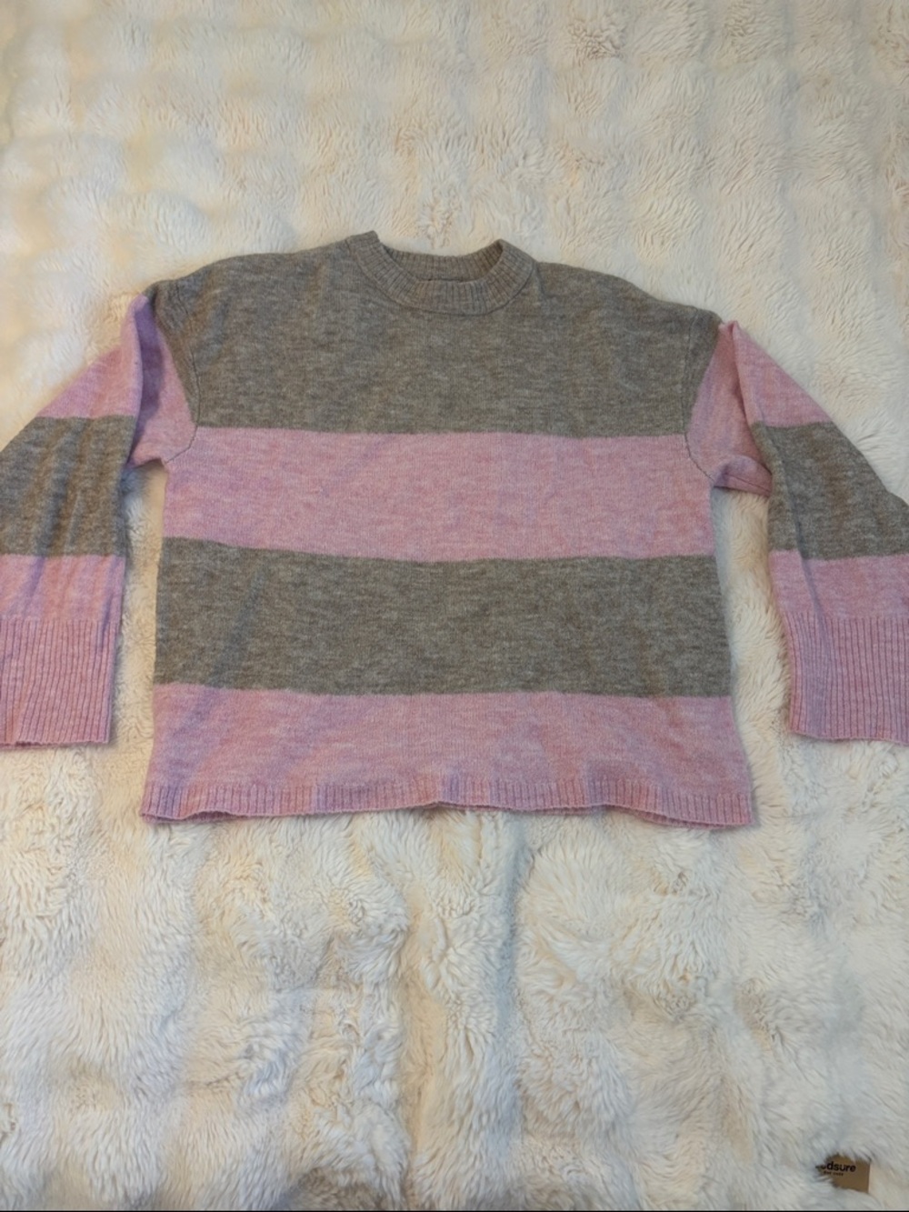H&M Gray and Light Pink Striped Crewneck Sweater